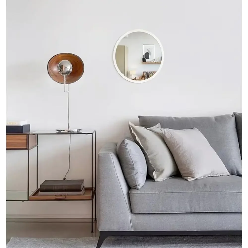 Round Wall Mirror 20 Inch Circle Wall Mirror for Bathroom, White Wood by JJUUYOU